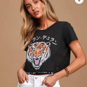 Duran Duran Tiger Washed Black Cropped Graphic Tee